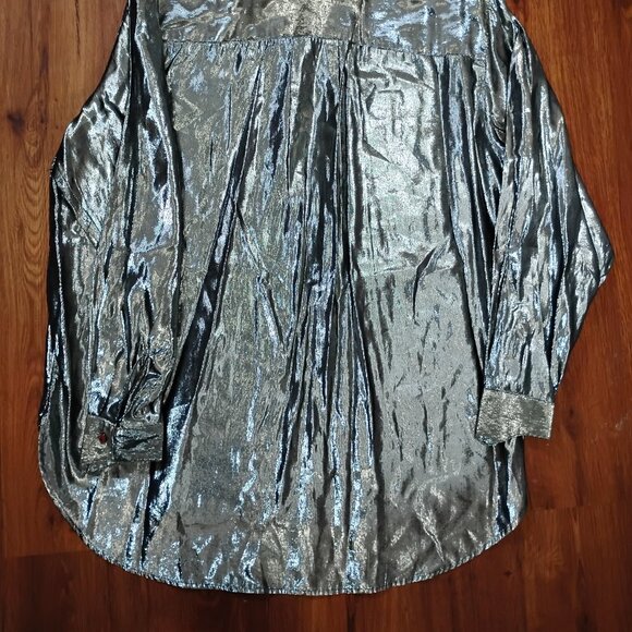Vintage Year Of Silver Metallic Long Sleeve Button Shirt - Picture 5 of 5